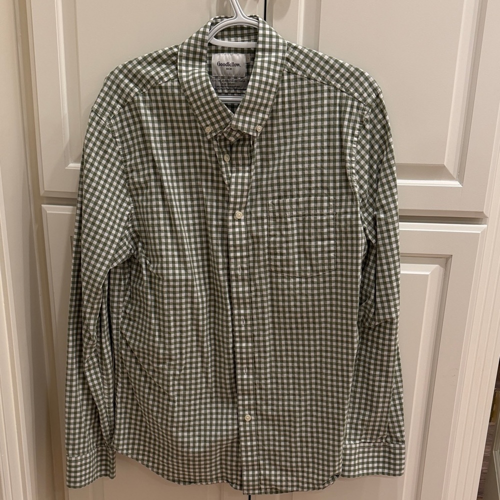 Goodfellow & Co Olive and White Gingham Button-Down Shirt